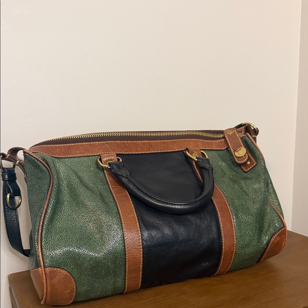 Green and Black Leather Weekend Bag - Men’s Travel Duffle